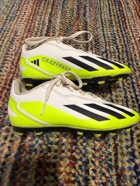 Kids Adidas CrazyFast White and Neon Green soccer cleats